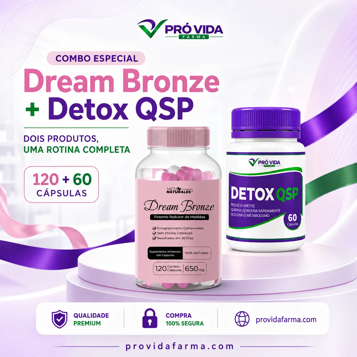 Dream Bronze - 120 Cápsulas com Detox QSP - 60 Cápsulas - Pró Vida Farma
